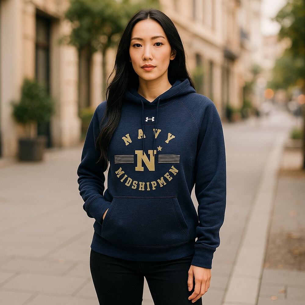 Under Armour Navy Midshipmen Blue Gold Hoodie Women's Size Small‎ Thumb Holes